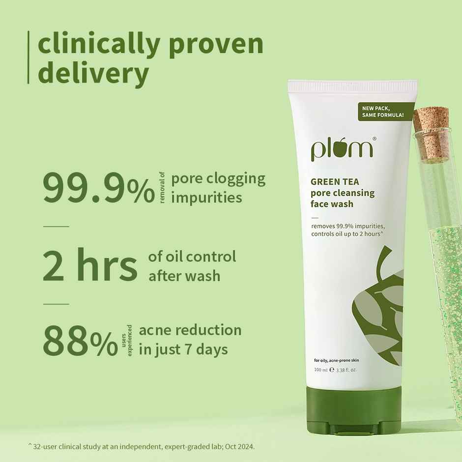 Plum Green Tea Pore Cleansing Face Wash Acne Face Wash Oily Skin| Bright Clear Skin Soap-Free|(100ml), Plum Green Tea Alcohol-Free Toner(200ml) & Plum Green Tea Oil Free Moisturizer (50ml) Combo