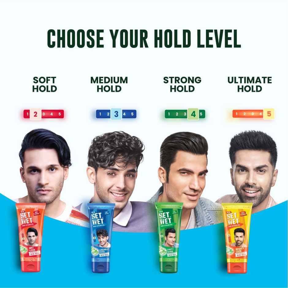 Set Wet Hair Gel for Men Cool Hold Medium Hold Tube Combo