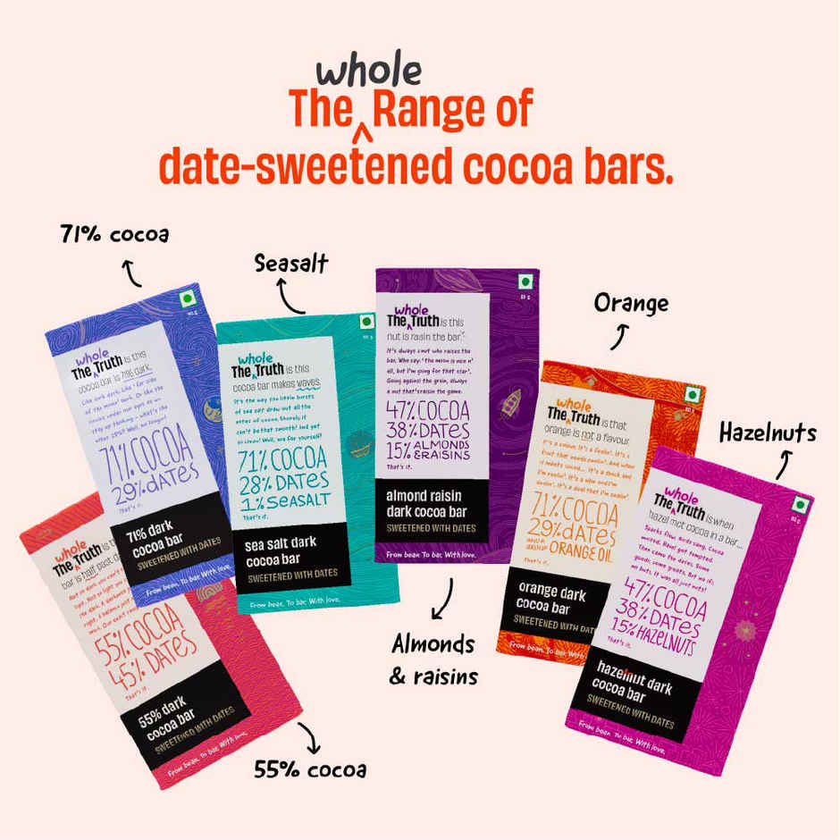 The Whole Truth Dark Cocoa Bar - Sea Salt | 80 g | Sweetened With dates