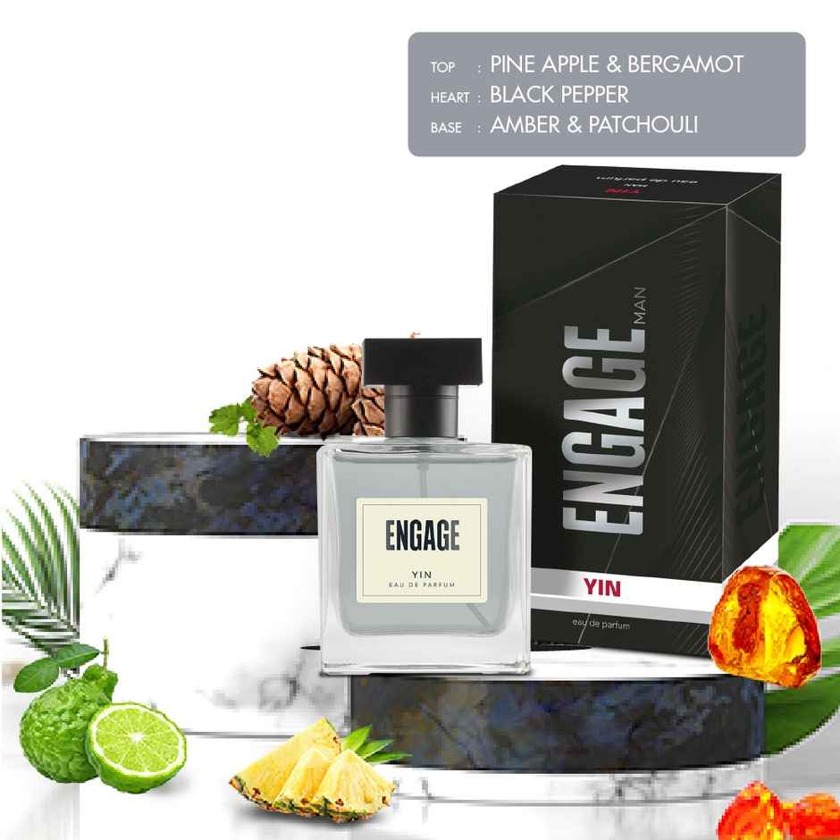 Engage Yin Perfume for Men, Spicy & Woody Fragrance, Free Tester with pack