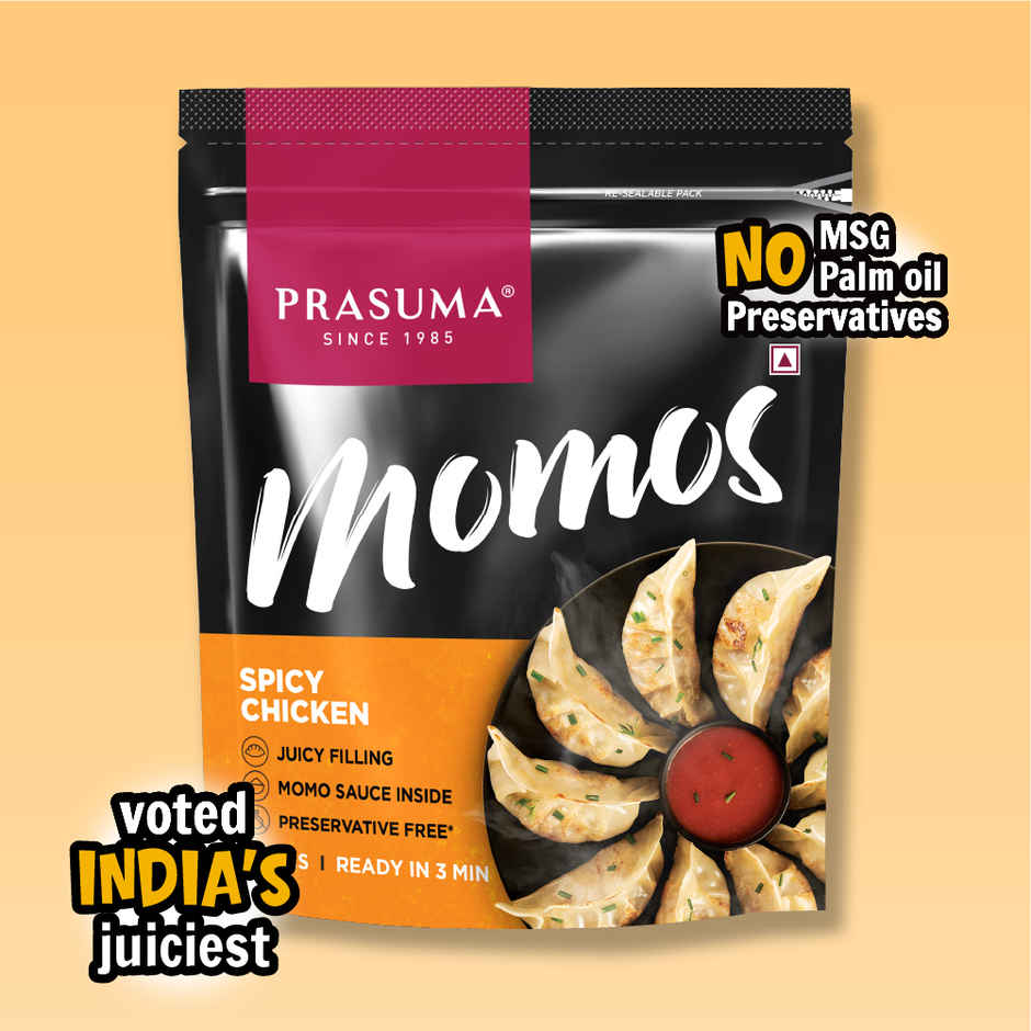 Prasuma Spicy Chicken Momos | No Soya Fillers, Only Chicken | No Preservatives