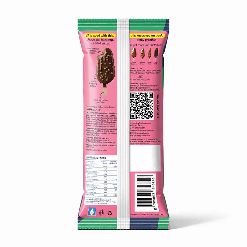 Get-A-Way Choco Hazelnut Crunch Ice Cream Stick | Zero Added Sugar | 5g Protein