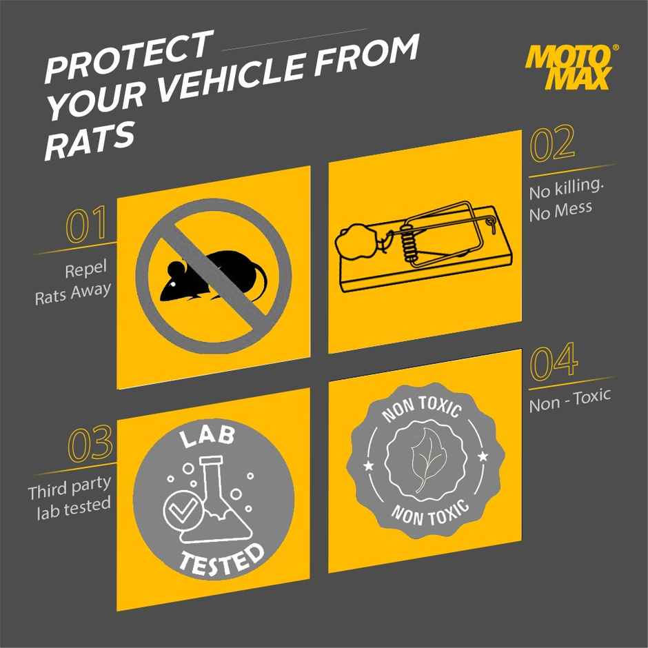 Motomax Rat Repellent Spray 100 ml, Non-toxic, Natural Protection for Engine Parts, Lasts 3 Months