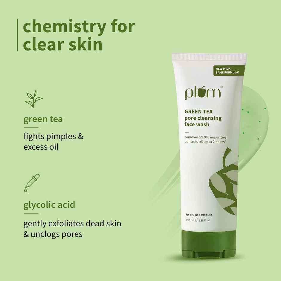 Plum Green Tea Pore Cleansing Face Wash Acne Face Wash Oily Skin| Bright Clear Skin Soap-Free|(100ml), Plum Green Tea Alcohol-Free Toner(200ml) & Plum Green Tea Oil Free Moisturizer (50ml) Combo
