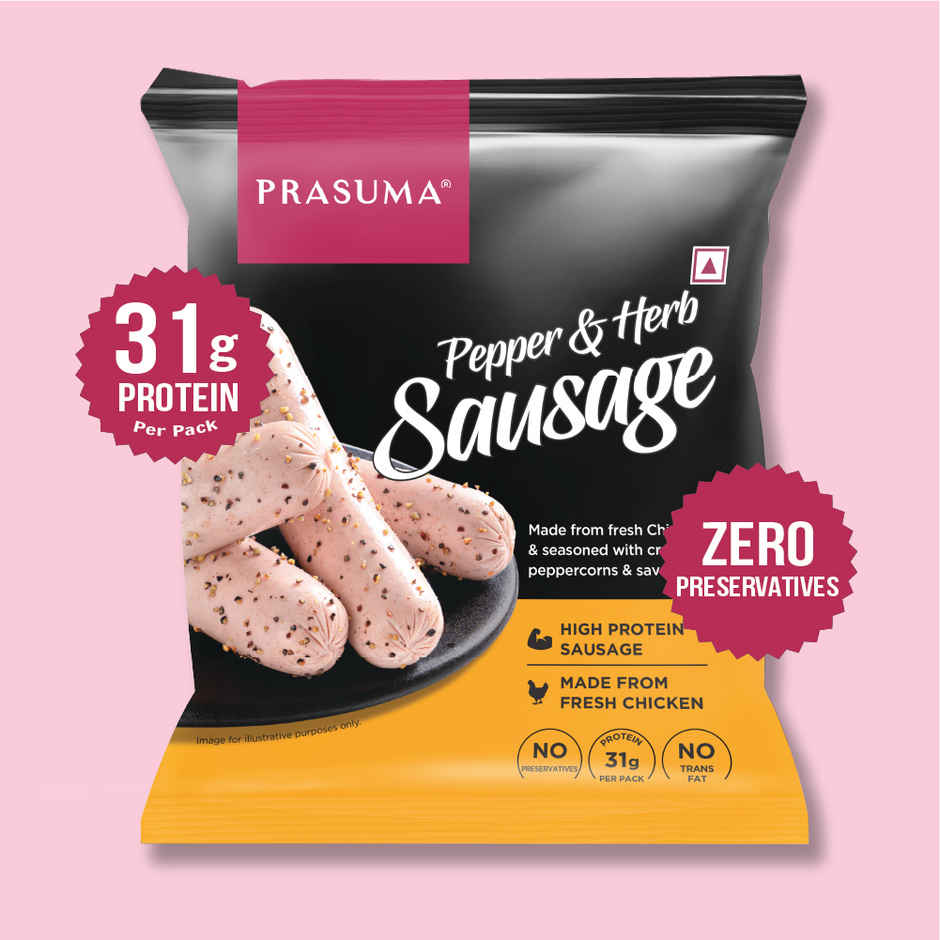 Prasuma Chicken Pepper & Herb Sausage High Protein 250g | No Preservatives | Fresh Chicken