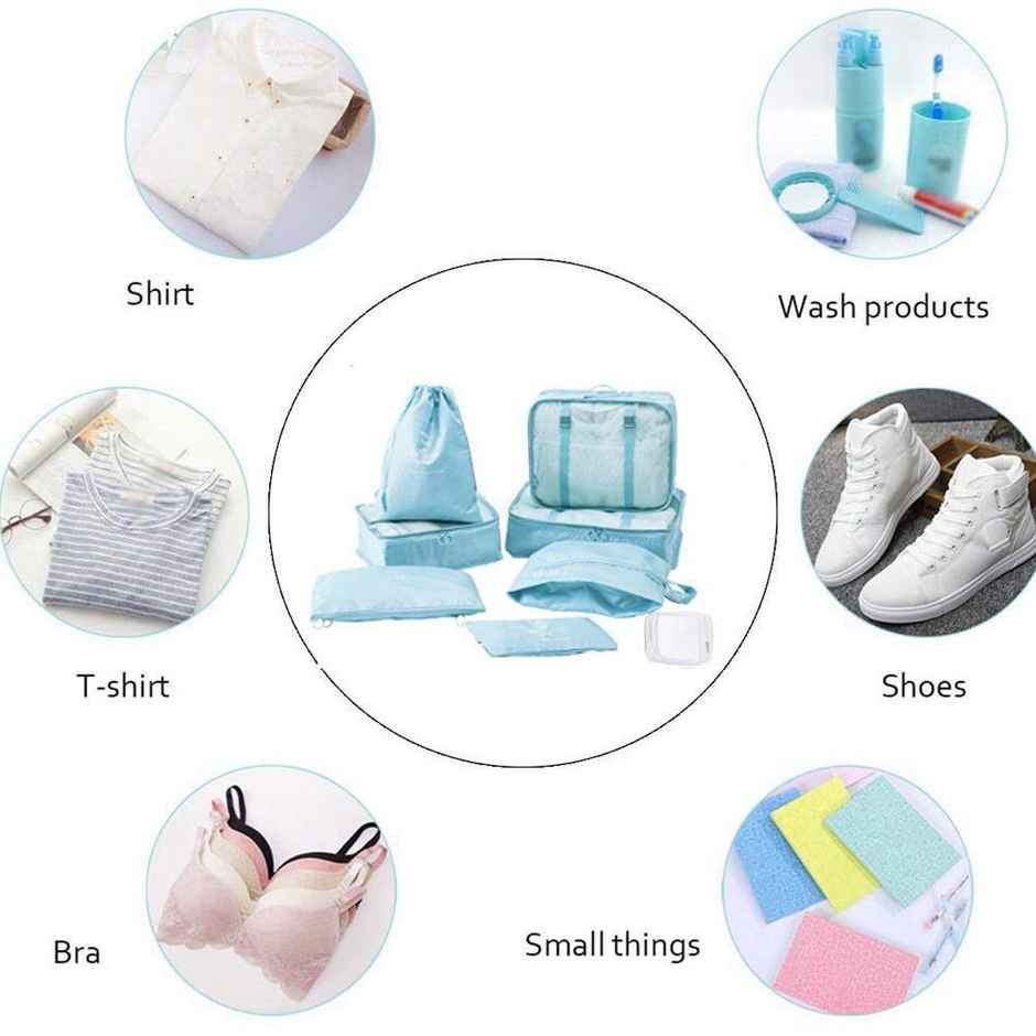 Lazer Polyester Travel Organizer Bag Set Light Blue