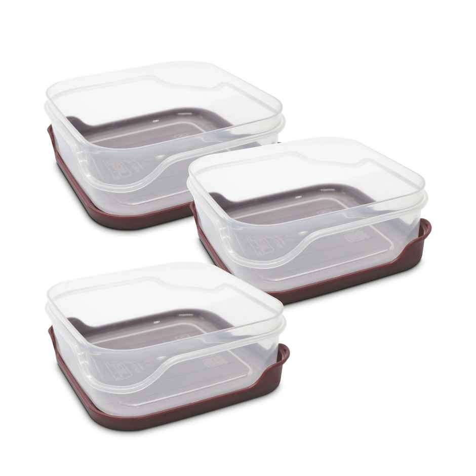 Flair Plastic Storewell Square Food Storage Containers 550Ml - Set Of 3, (Maroon), Food Grade