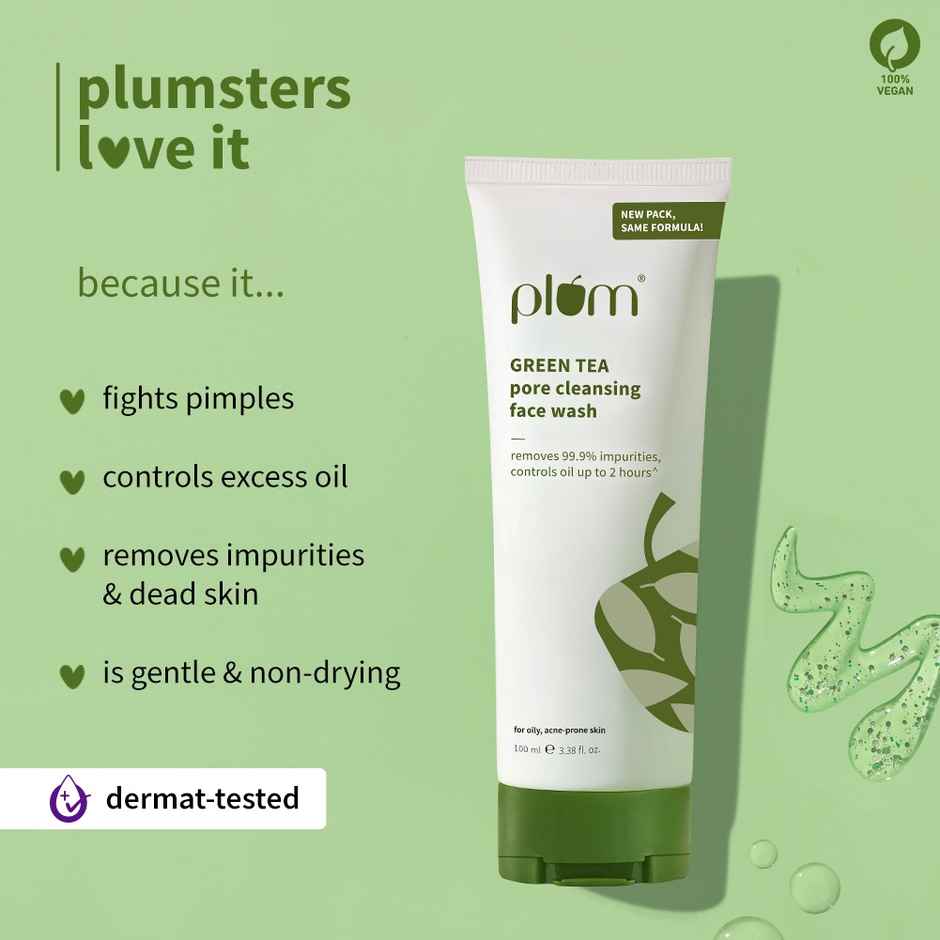 Plum Green Tea Pore Cleansing Face Wash Acne Face Wash Oily Skin| Bright Clear Skin Soap-Free|(100ml), Plum Green Tea Alcohol-Free Toner(200ml) & Plum Green Tea Oil Free Moisturizer (50ml) Combo