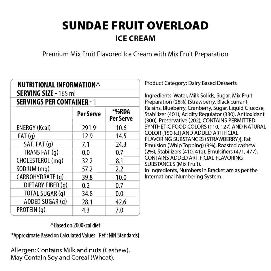 Baskin Robbins Fruit Overload Sundae Ice Cream Cup
