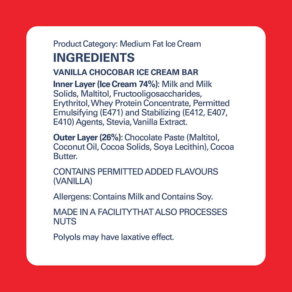 Get-A-Way Vanilla Chocobar Bar Ice Cream Stick | Zero Added Sugar | 5 g Protein