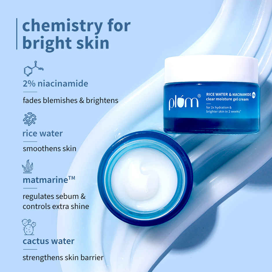 Plum 2% Niacinamide & Rice Water Brightening Gel Cream | Fades Blemishes |Oil-free Hydration