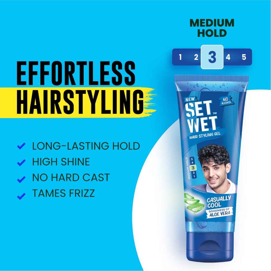 Set Wet Hair Gel for Men Cool Hold Medium Hold Tube Combo