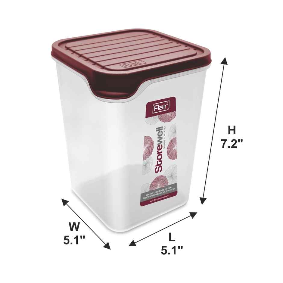 Flair Plastic Storewell Square Food Storage Containers 2400Ml - Set Of 2 (Maroon)