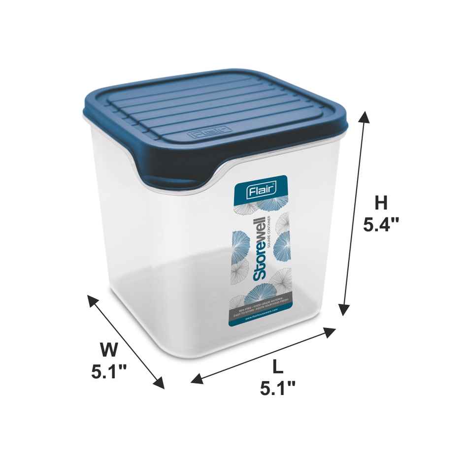 Flair Plastic Storewell Square Food Storage Containers 1800Ml - Set Of 2 (Blue)