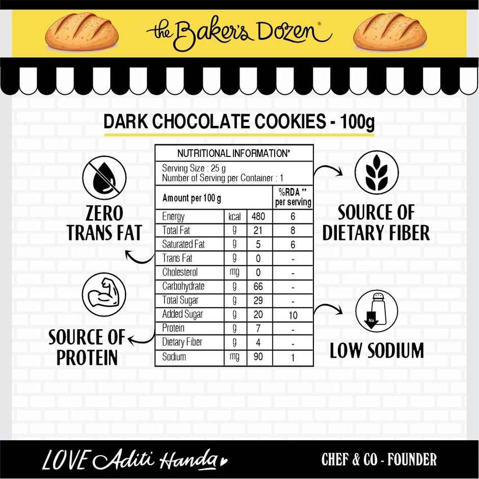 The Baker's Dozen Dark Chocolate Cookies | Premium Biscuit Handmade Cookies | Choco Chip Cookies