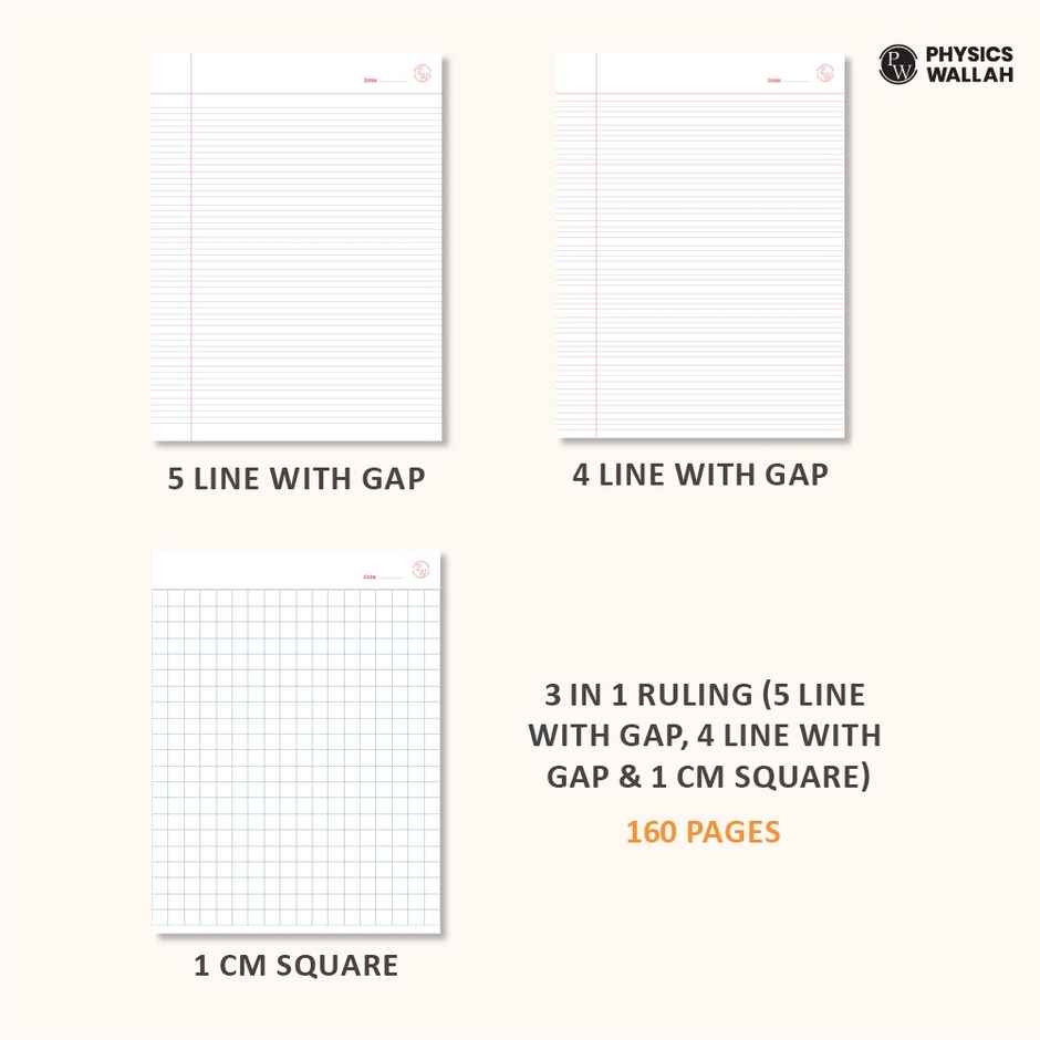 PW Doodle Notebook | 160 pgs | 5 Line with Gap, 4 Line with Gap & 1 cm Square | Orange