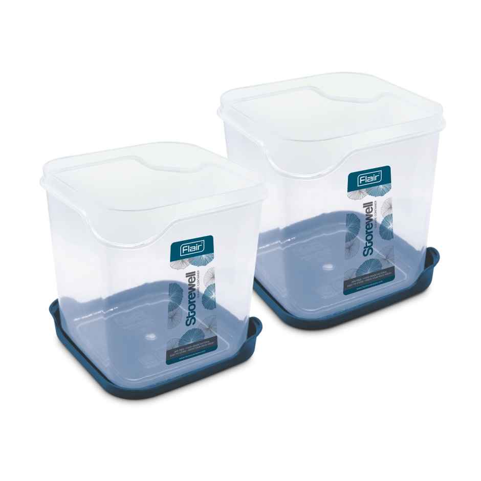 Flair Plastic Storewell Square Food Storage Containers 1800Ml - Set Of 2 (Blue)