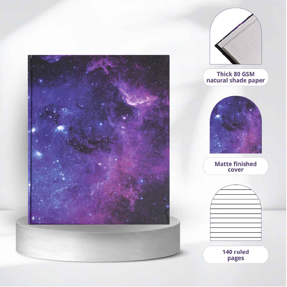 Papboo Galaxy Single Ruled Hardbound Notebook Diary, (22 X 17.5 Cm), 80 Gsm, 140 Pages