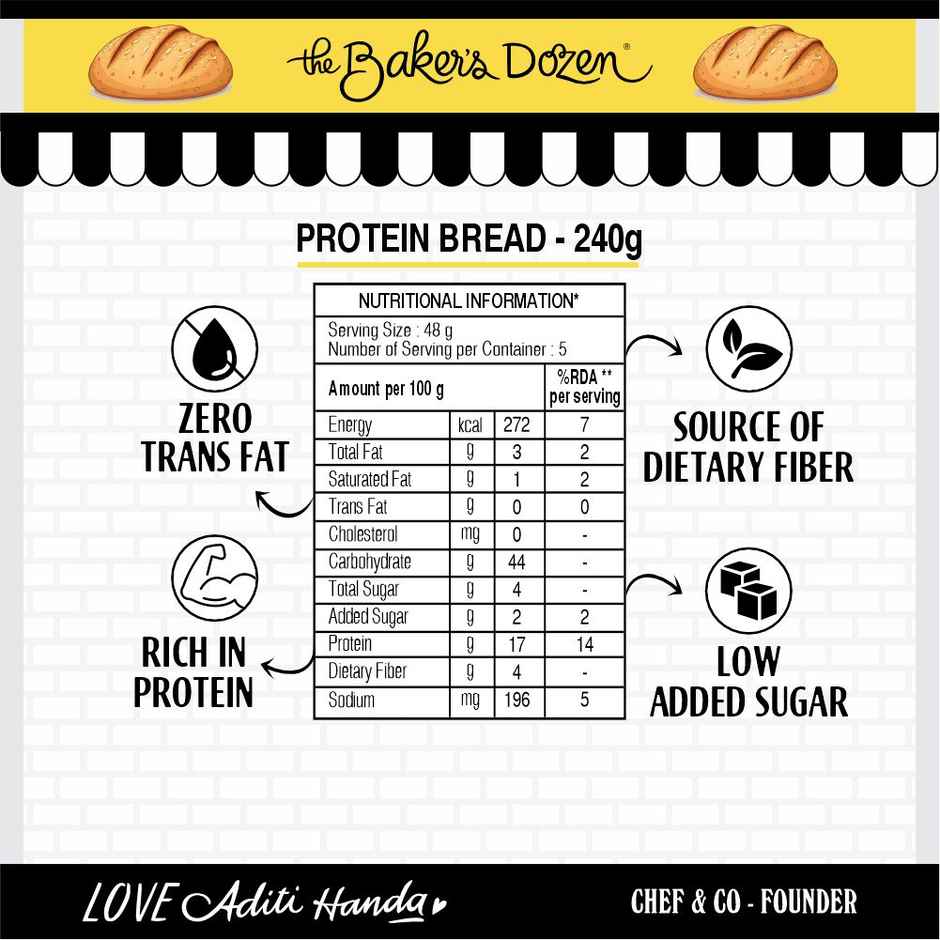 The Baker'S Dozen Zero Maida Protein Bread (240g) & The Baker'S Dozen High Protein Peanut Butter Cookies Biscuits | Artificial Colour-Free Cookies (75g) Combo