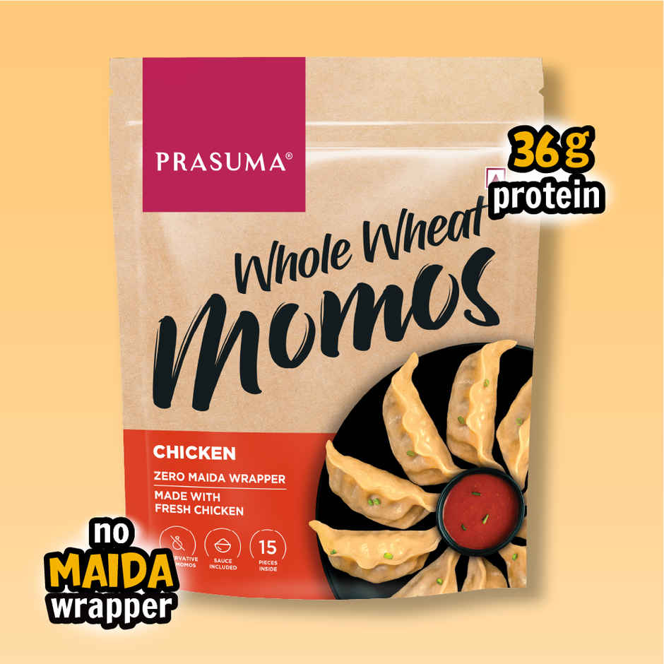Prasuma Whole Wheat Momos - Chicken | Zero Maida, Wholesome Goodness | Only Chicken, No Soya Fillers