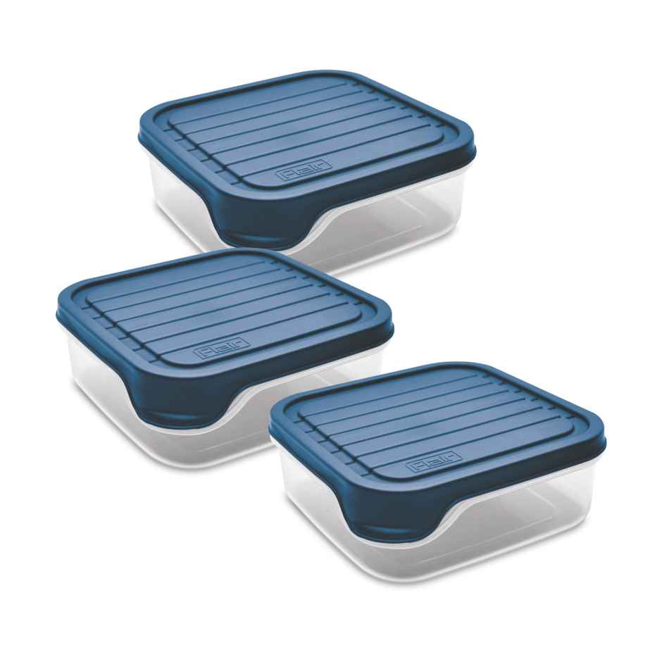 Flair Plastic Storewell Square Food Storage Containers 550Ml - Set Of 3, (Blue), Food Grade