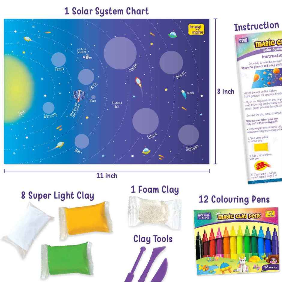 Imagimake DIY Magic Clay Solar System Theme Art and Craft Kit Birthday Gifting Toys for Kids