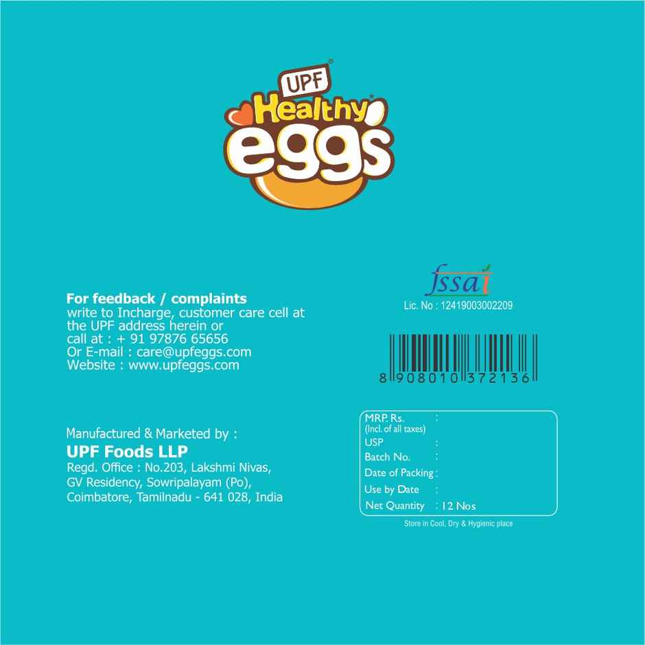 UPF Healthy White - Large Eggs, 12 Pieces | Protein Rich | Veg Feed | Infertile