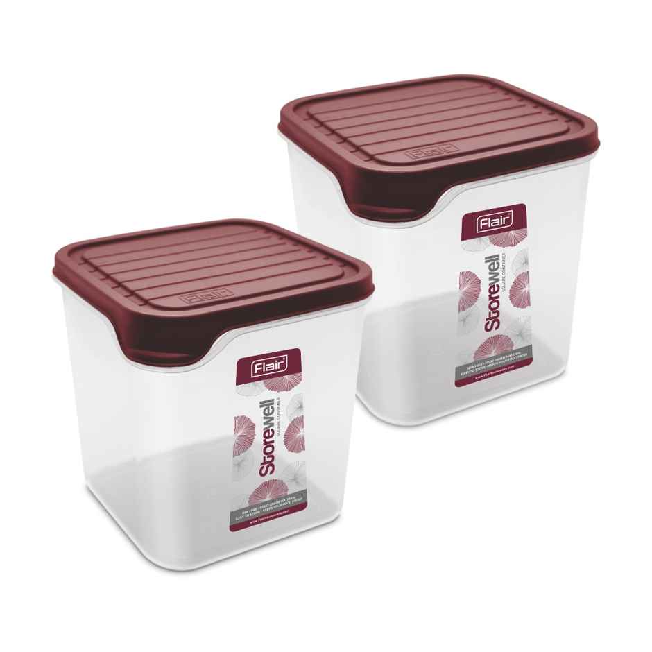Flair Plastic Storewell Square Food Storage Containers 1800Ml - Set Of 2 (Maroon)