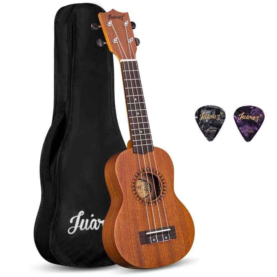 Juarez 21 Inch Soprano Ukulele Kit with Aquila Strings,Sapele Body, Matte Finish, Bag