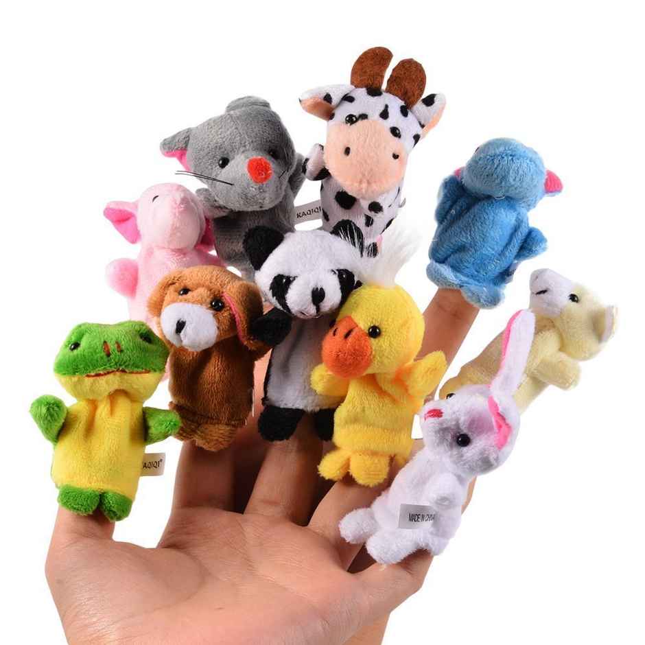 Toyshine 10 Pc Plush Animals Finger Puppet Toys - Mini Plush Figures Toy Assortment for Kids