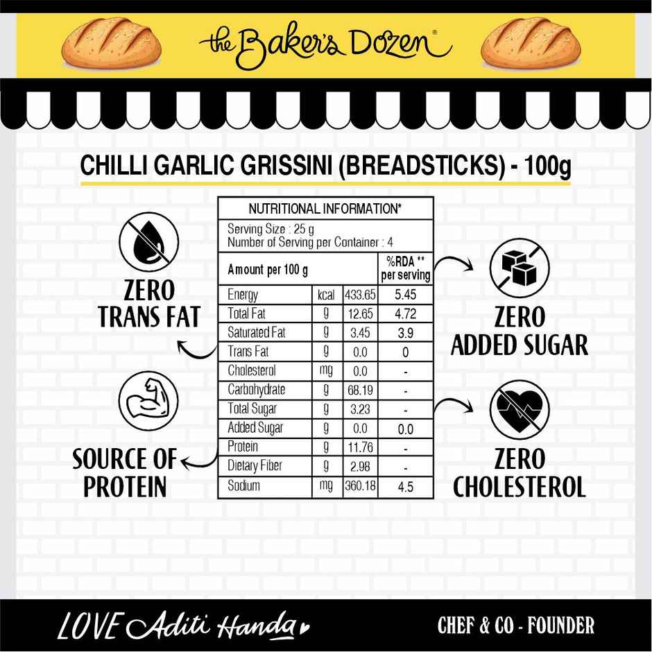 The Baker'S Dozen Wholewheat Banana Walnut Cake (150g) & The Baker'S Dozen Zero Maida Breadsticks (Grissini) Baked Snack No Palm Oil No Preservatives 100% Wholewheat (100g) Combo