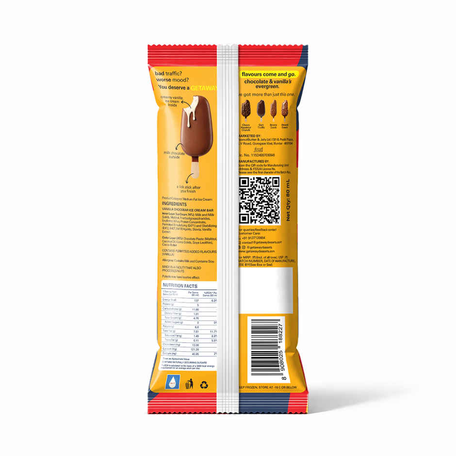 Get-A-Way Vanilla Chocobar Bar Ice Cream Stick | Zero Added Sugar | 5 g Protein