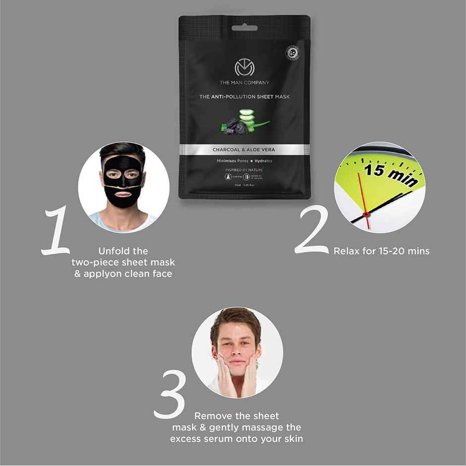 The Man Company Charcoal Face Sheet Mask - Removes Access Oil & Blackheads