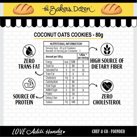 The Baker's Dozen Zero Maida Coconut and Oats Biscuits Cookies | Maida-free and Trans Fat-free