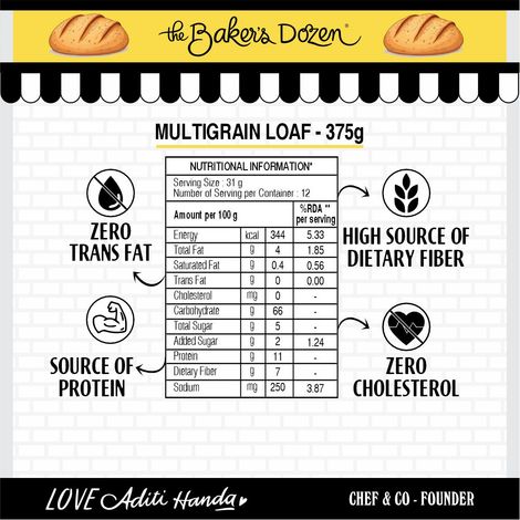 The Baker's Dozen Zero Maida Multigrain Bread - No Palm Oil No Preservative 100% Wholewheat