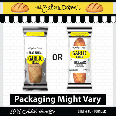 The Baker's Dozen Zero Maida Garlic Bread No Palm Oil No Preservative 100% Wholewheat