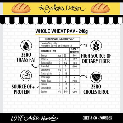 The Baker's Dozen Zero Maida Pav No Palm Oil No Preservative 100% Wholewheat