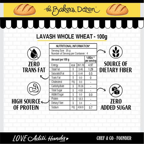 The Baker's Dozen Zero Maida Lavash Baked Snack No Palm Oil No preservatives 100% Wholewheat