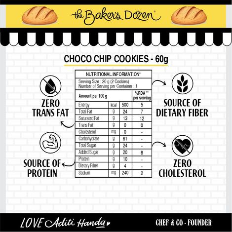 The Baker's Dozen Cookies Choco Chip Flavoured Biscuits Cookies | Palm Oil-free and Trans Fat-free