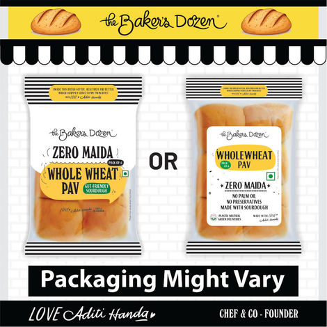 The Baker's Dozen Zero Maida Pav No Palm Oil No Preservative 100% Wholewheat