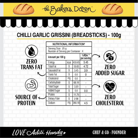 The Baker's Dozen Zero Maida Breadsticks (Grissini) Baked Snack No Palm Oil No preservatives 100% Wholewheat
