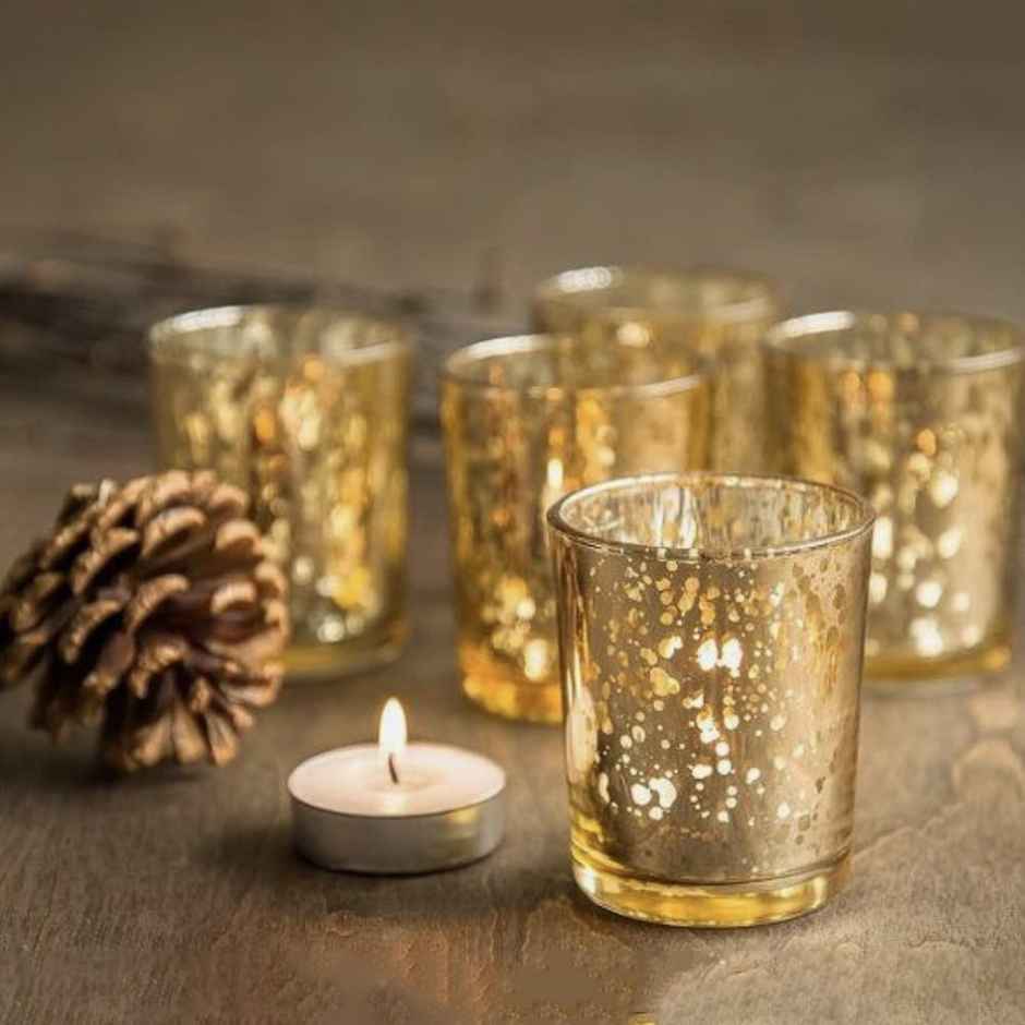 Quace Tealight Holder - Gold | Glass