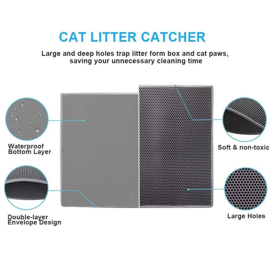 Petcrux Cat Litter Mat, 15.7*23.6 Inches/40*60Cm Litter Mat Double Layer Open Edge (Black/Grey)