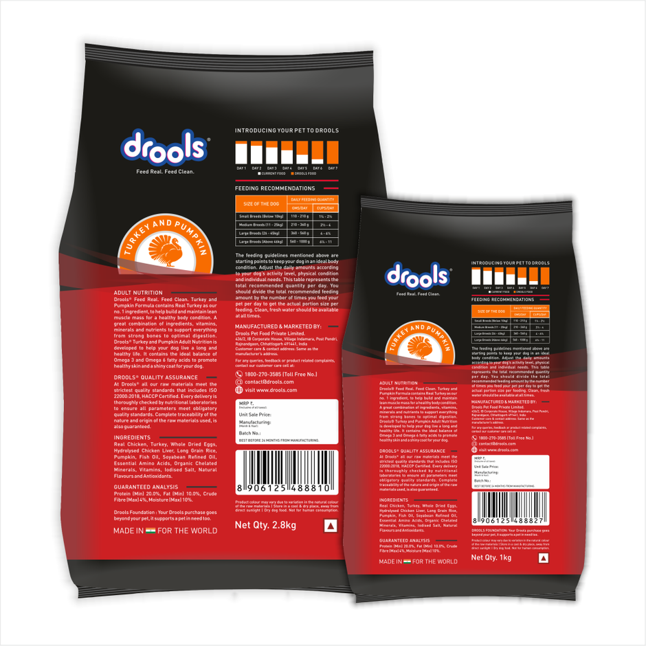 Drools Turkey and Pumpkin Adult Dry Dog Food 2.8 kg with Free 1 kg