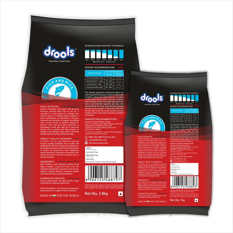 Drools Fish and Rice Adult Dry Dog Food 2.8 kg with Free 1 kg