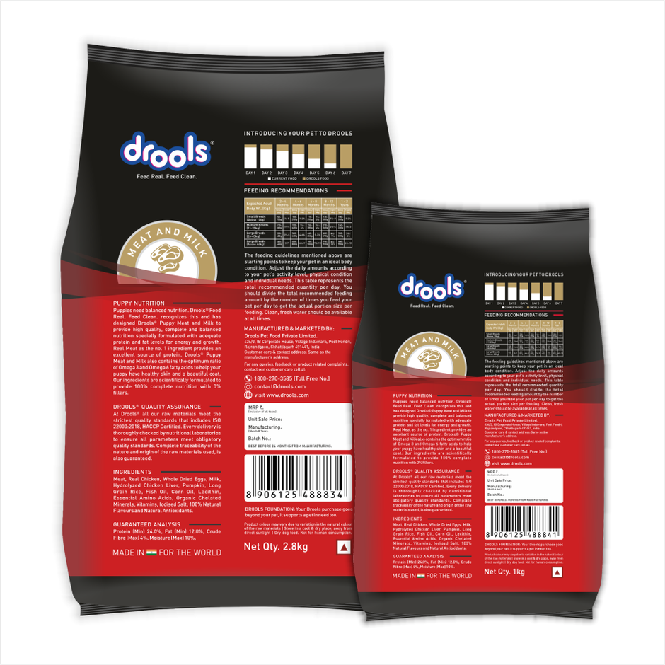 Drools Meat and Milk Puppy Dry Dog Food 2.8 kg with Free 1 kg