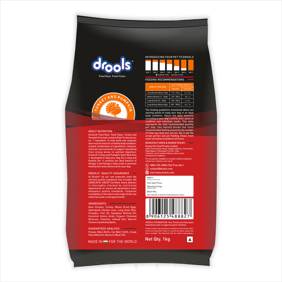 Drools Turkey and Pumpkin Adult Dry Dog Food 1 kg