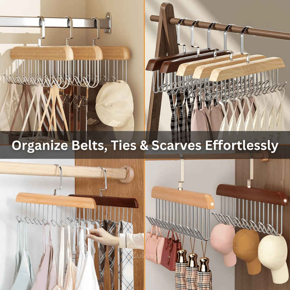 Zulaxy Multipurpose Wooden Cloth Hanger with 8 Hooks (Stainless Steel)