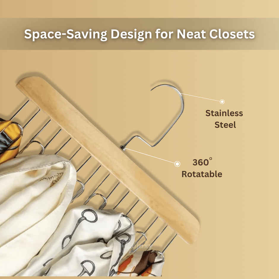 Zulaxy Multipurpose Wooden Cloth Hanger with 8 Hooks (Stainless Steel)