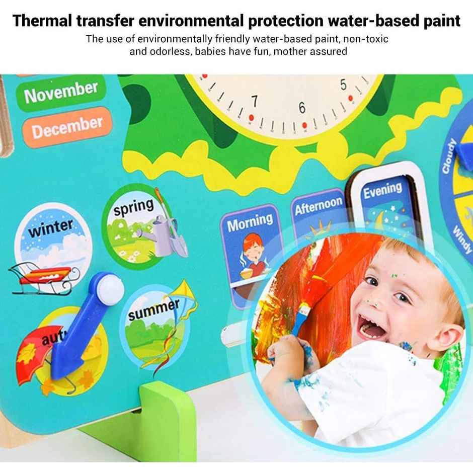 Toyshine Time & Seasons Wooden Clock Board - Educational Game for Kids | Frog Green